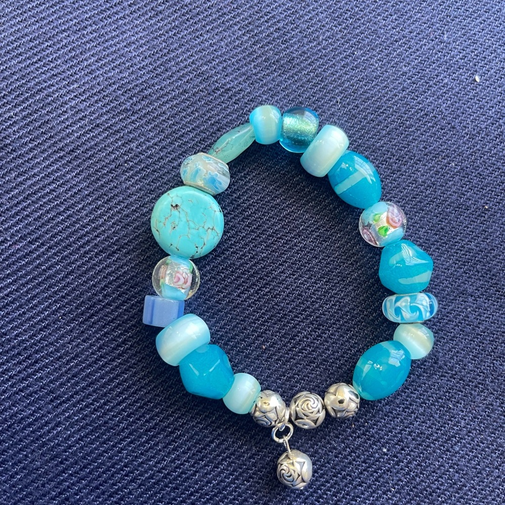 New Hands Made Blue and Silver Beaded Stretch Bracelets